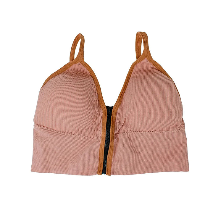 Sports Top Bra With Front Ziper And V Strap High Impact