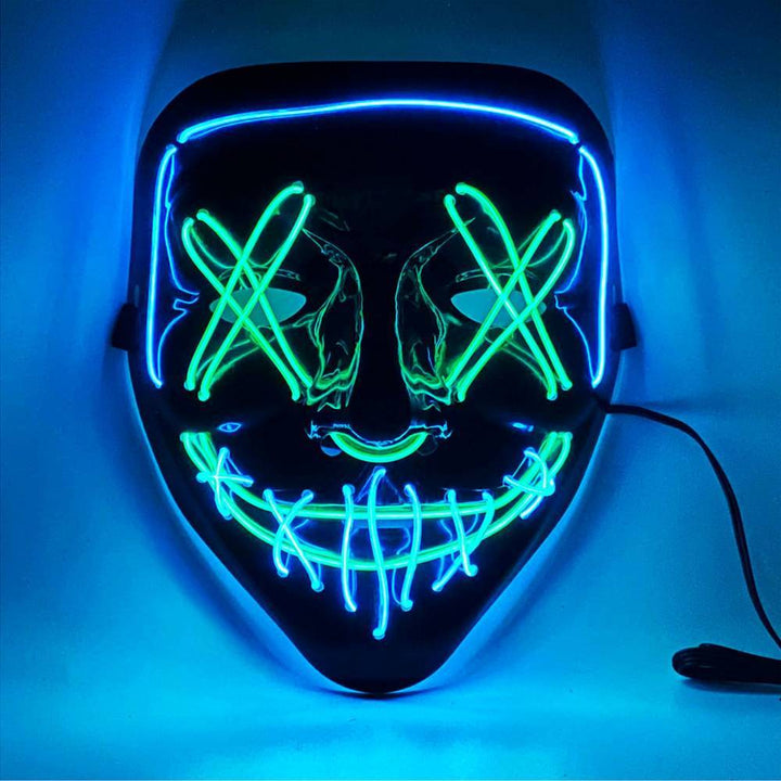 Mask Neon Stitches Costume Halloween Purge Cosplay Light Up Glow Wire