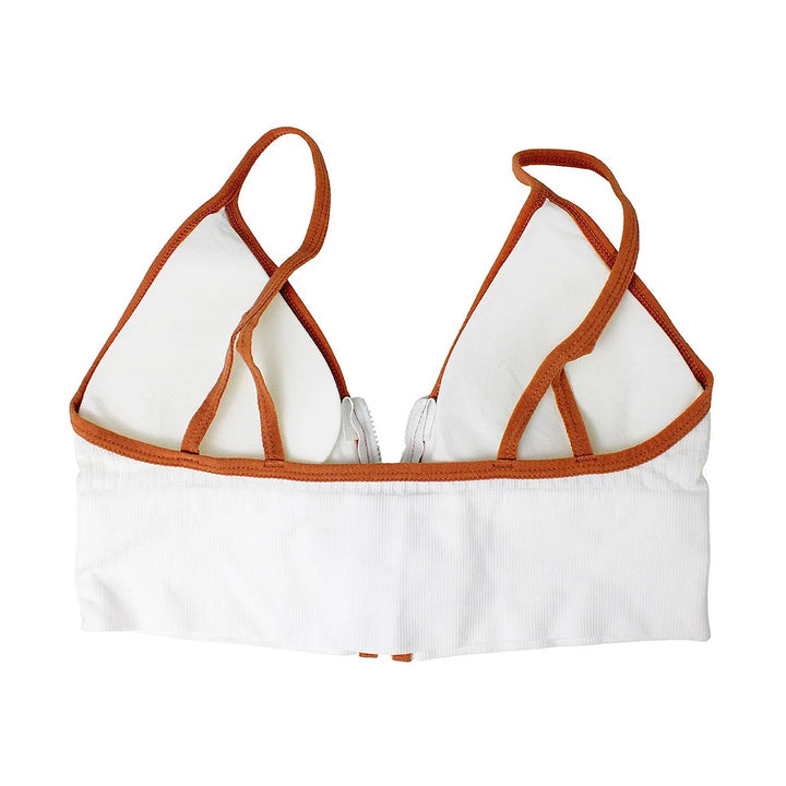 Sports Top Bra With Front Ziper And V Strap High Impact